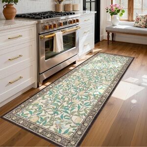 Floral Leaf and Lemon Pattern Runner Rug